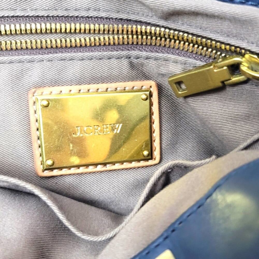 J. CREW Navy Blue Brompton Woven Straw Leather Trim Satchel Handbag Quiet Luxury - Picture 8 of 14